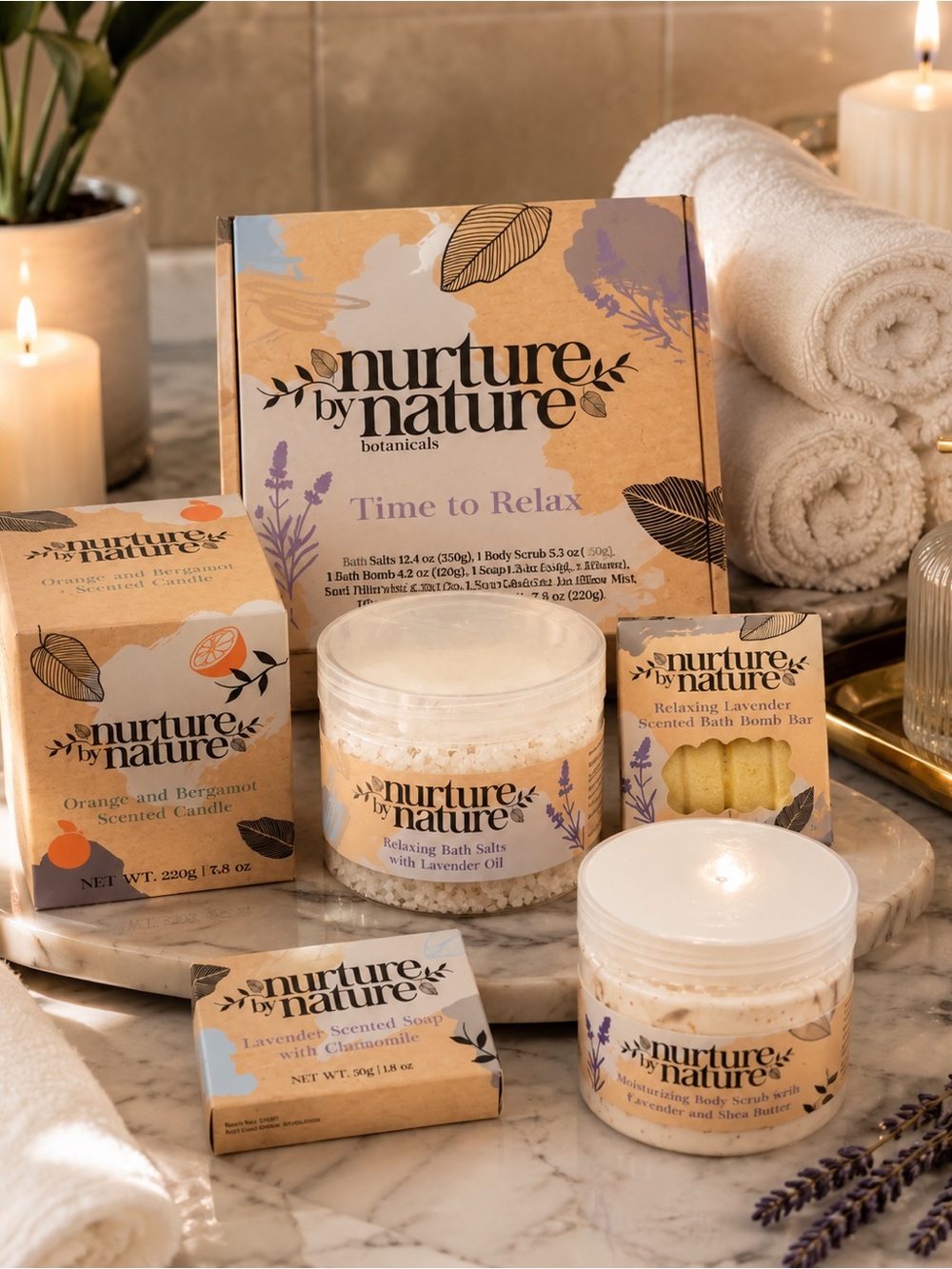 Nurture by Nature Time to Relax Botanical Spa Gift Set Lavender Citrus 5pc OS